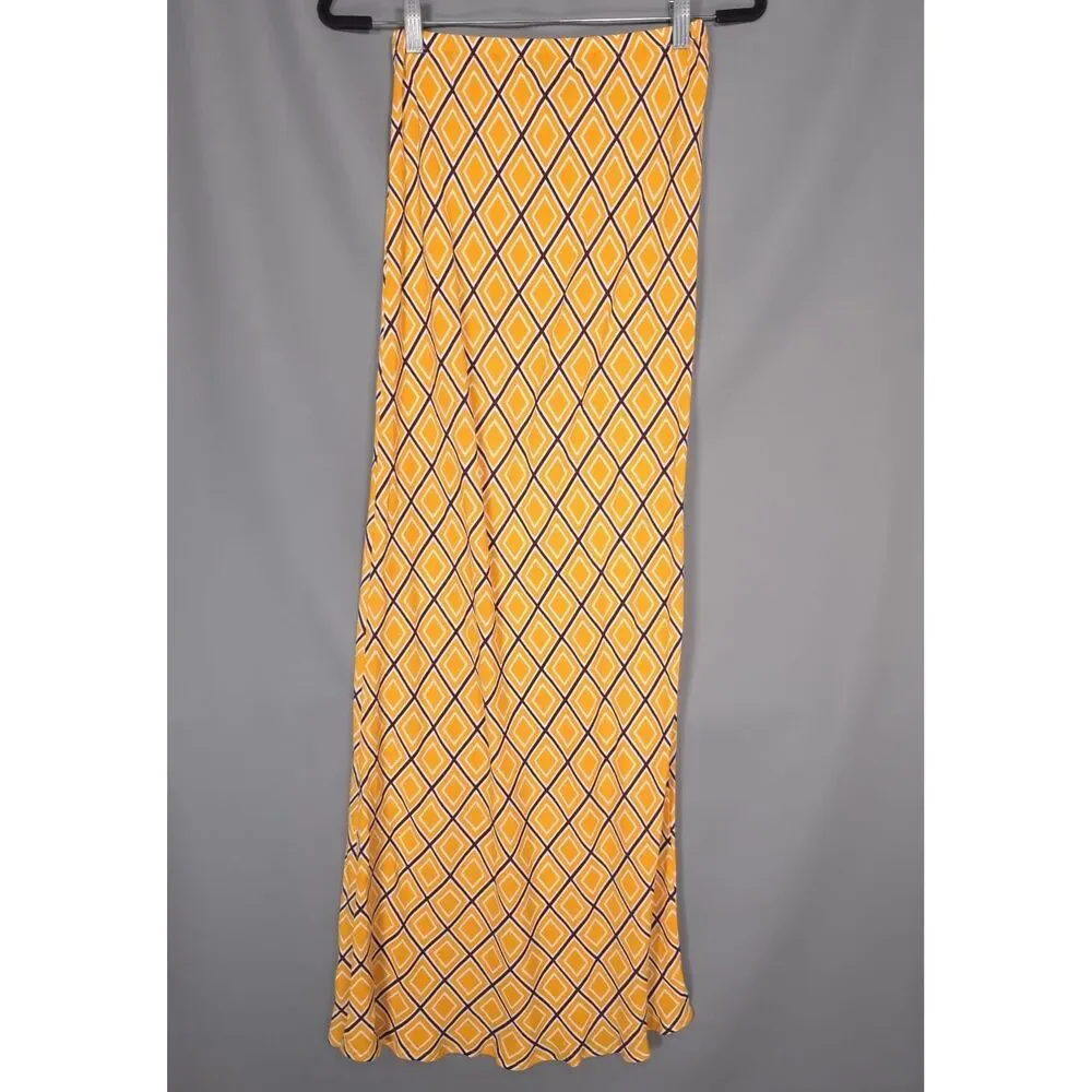 FAITHFULL THE BRAND Yellow Geometric Maxi Skirt 100% Rayon Women Size 4‎ SMALL